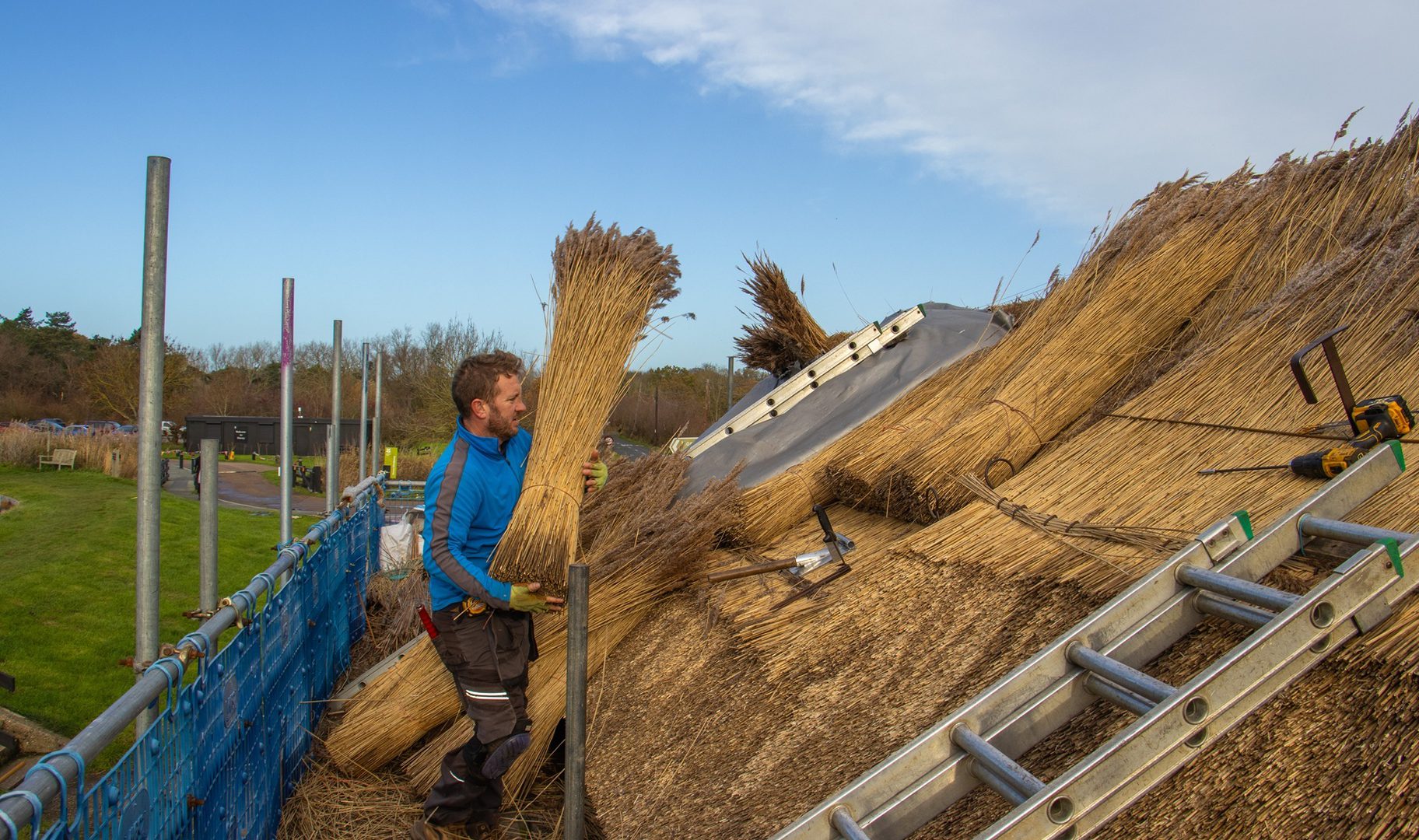 1920 1080 Horsey Staithe Locally grown reeds are being used to thatch the cafe building formerly Staithe Stores National Trust Richard Steer