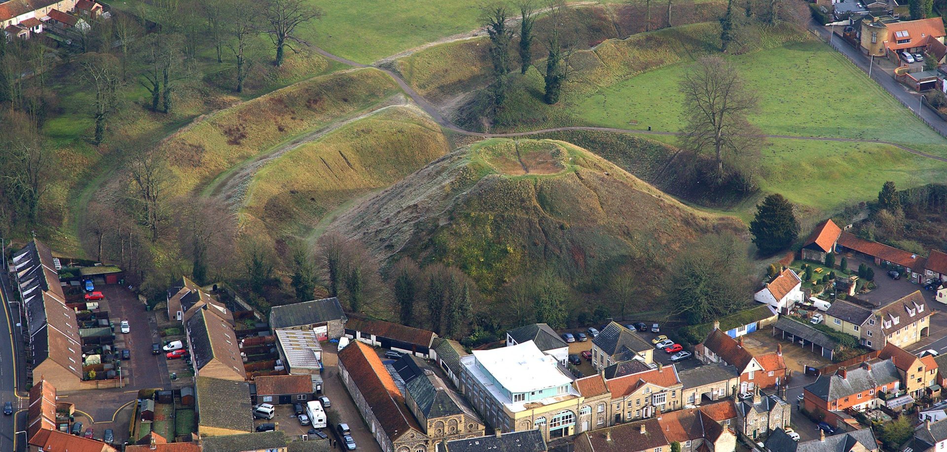 1920 900 Thetford Castle mound Brecks aerial Mike Page
